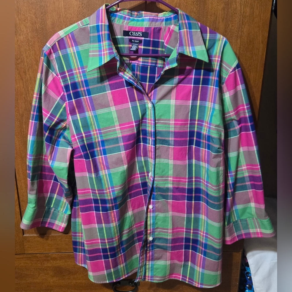 Chaps Women's Vibrant Plaid Button Down Shirt